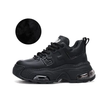 U7 Cushioned Anti Slip And Wear Resistant Height Increasing Warm Low Top Chunky Sneakers Men's Black