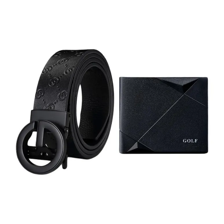 GOLF Cow Leather Belts Men's Black/Black Gold 3.5cm-2