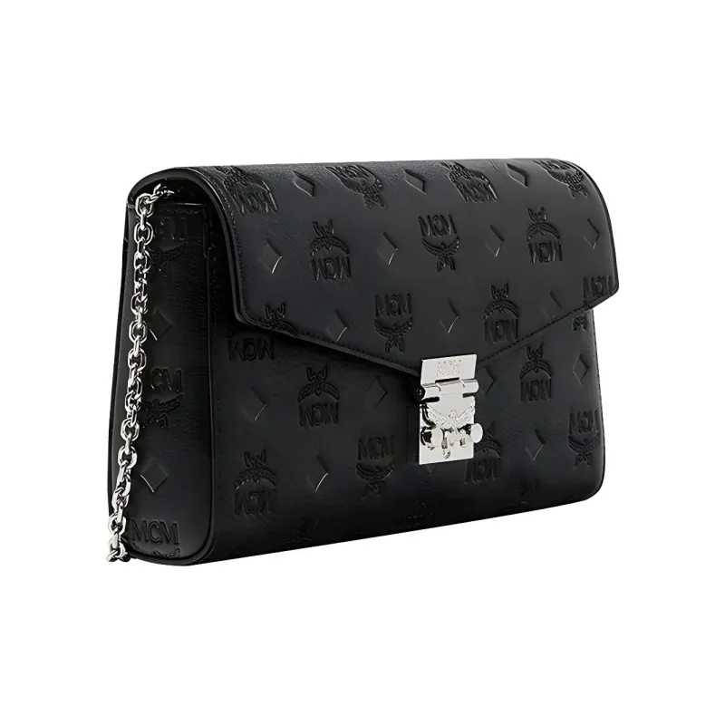 MCM Millie Visetos PVC Envelope Bag, Shoulder Bag, Crossbody Bag Medium Size Women's Black-1