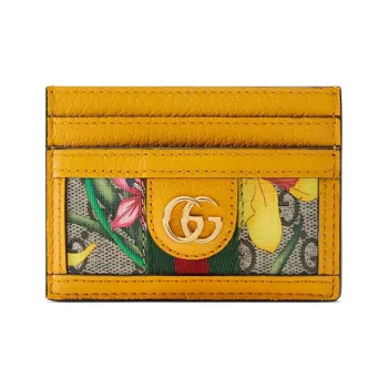 GUCCI Ophidia Canvas With Leather Card Holder With Clip Women's Raven Wood/Yellow/Multicolor