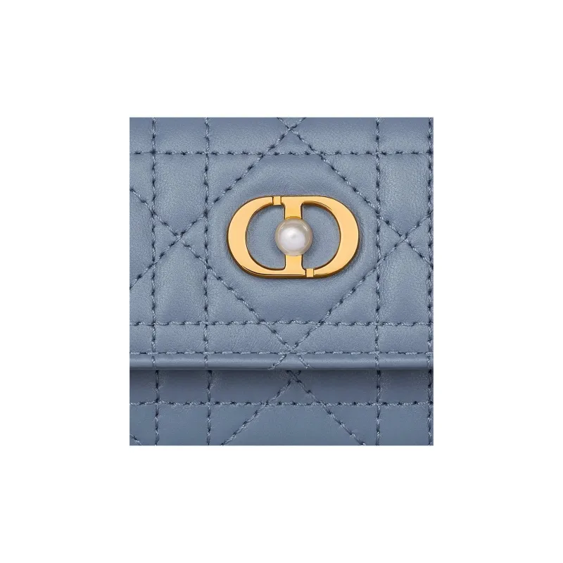 DIOR Wicker Pattern Lambskin Wallet Women's Denim Blue-3