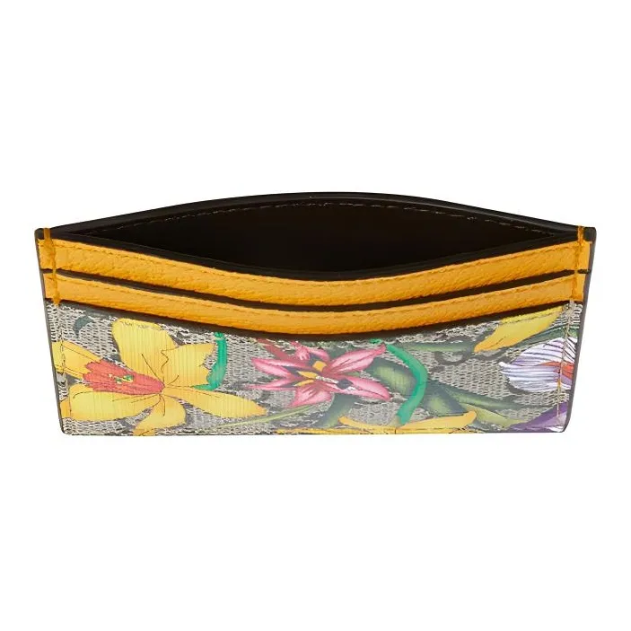 GUCCI Ophidia Canvas With Leather Card Holder With Clip Women's Raven Wood/Yellow/Multicolor-2