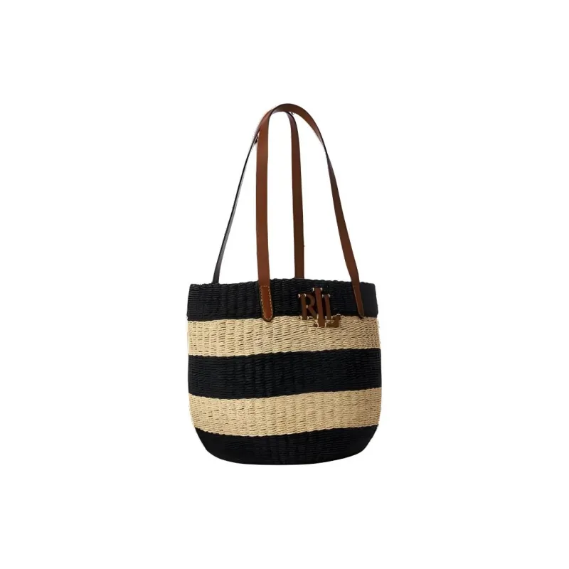 Ralph Lauren Cellulose Material Tote Bag Shopping Bag Handbag Shoulder Bag Medium Size Women's Black & Yellow-1