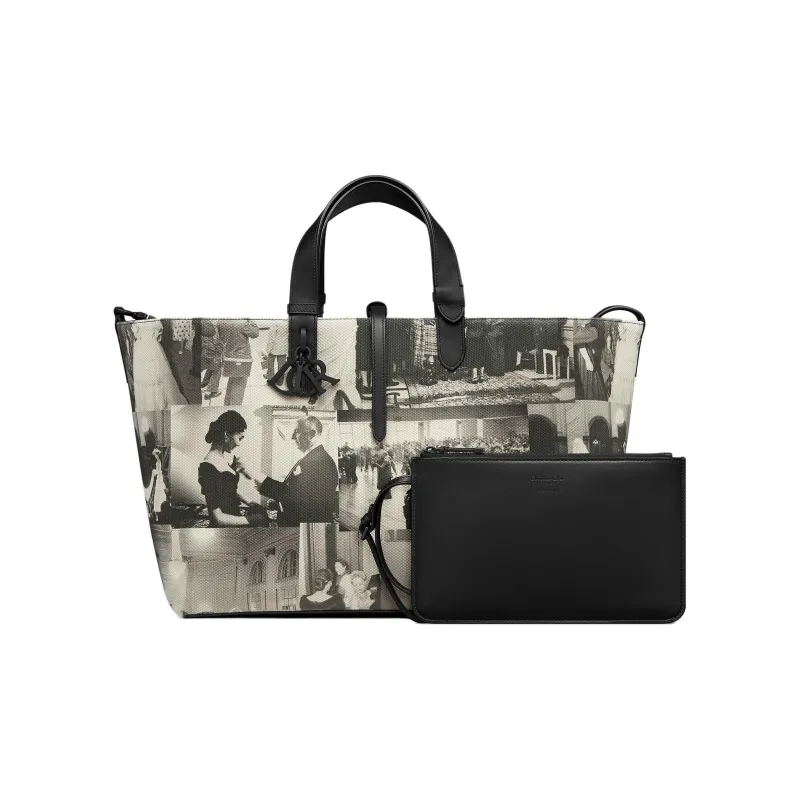 DIOR Cotton With Calfskin Handbag Large Size Women's Black & White-1