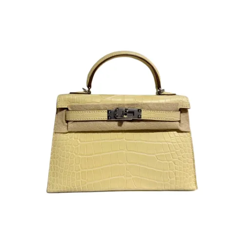 HERMES Mini Kelly 2nd Generation Crocodile Leather Kelly Bag Handbags Mini Women's Y1 Vanille Vanilla