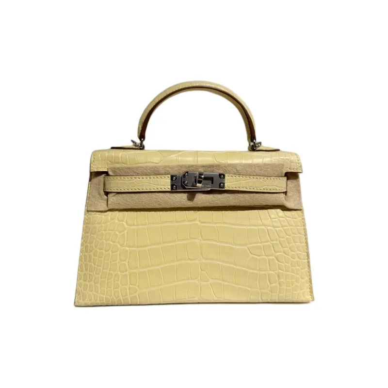 HERMES Mini Kelly 2nd Generation Crocodile Leather Kelly Bag Handbag Mini Women's Y1 Vanille Vanilla-0