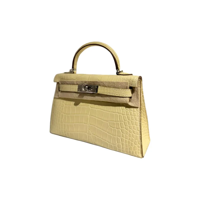 HERMES Mini Kelly 2nd Generation Crocodile Leather Kelly Bag Handbag Mini Women's Y1 Vanille Vanilla-2