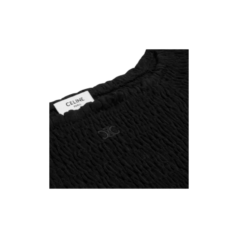CELINE Triomphe Crop Top In Gauffered Silk-2