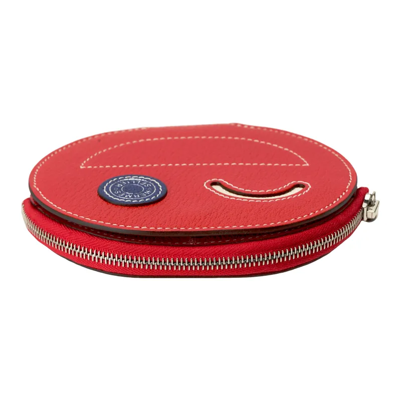HERMES In The Loop Mysore Goat Skin Card Holder Women's Orange Red/Gray White/Electric Blue-5