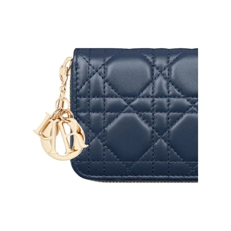 DIOR Lady Dior Lambskin Wallet Medium Size Women's Deep Sea Blue-3