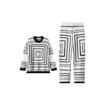 MADALLO Pajama Set Women's Square Black Lines