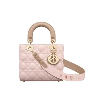 DIOR Lady Dior Lambskin Shoulder Bag Crossbody Bag Handbag Small Size Women's Pink & Brown