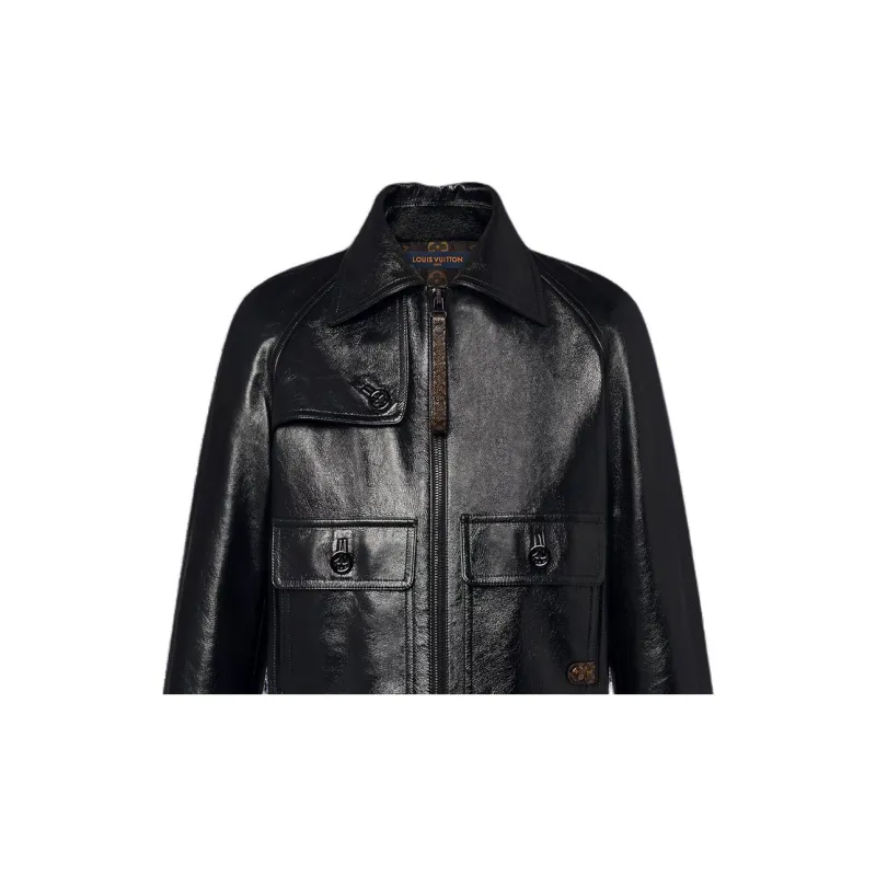 LOUIS VUITTON Leather Jacket Women's Black-4