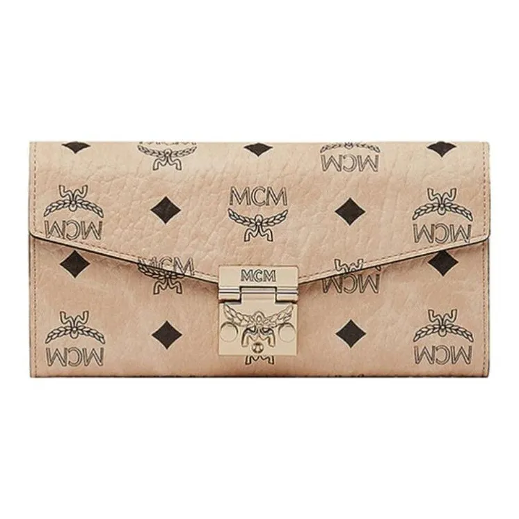 MCM Patricia Visetos Coated Canvas Envelope Bag, Handheld Shoulder Bag, Crossbody Bag Large Size Women's Gold Champagne-0