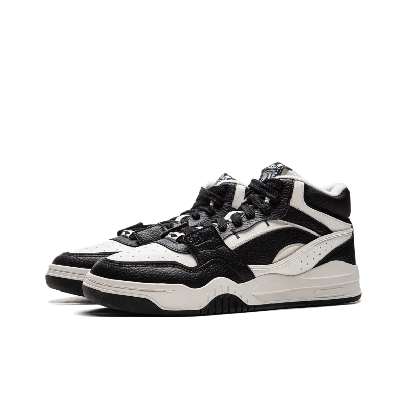 LINING Moonlight White HI Skateboard Shoes Unisex Mid Top Black/Mist White-2