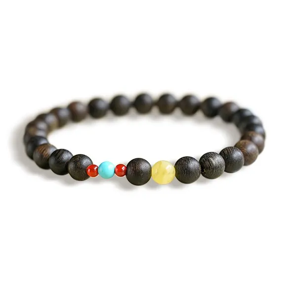 FANGYUANXIAOFU Fragrance Enhancer, Agarwood Single Wrap Plain Beaded Bracelet Women's-3