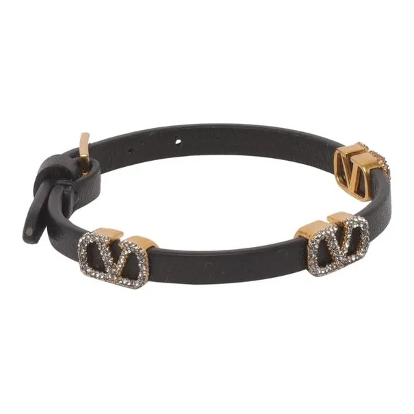 Valentino Brass Zinc Alloy Crystal Calfskin Bracelets Kids' Black-1