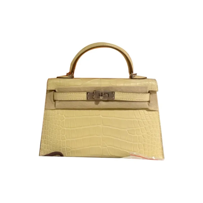 HERMES Mini Kelly 2nd Generation Crocodile Leather Kelly Bag Handbag Mini Women's Y1 Vanille Vanilla-1