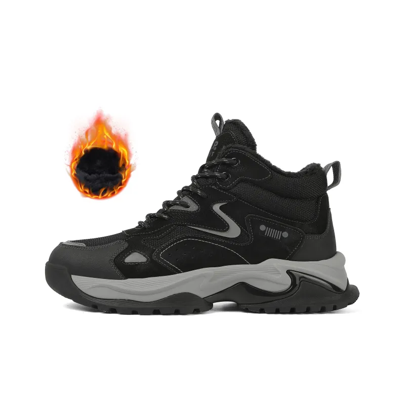 JEEP SPIRIT Black Warrior Thermal Abrasion Resistant Height Increasing Slip Resistant Mid Top Outdoor Boots Men's Black-0
