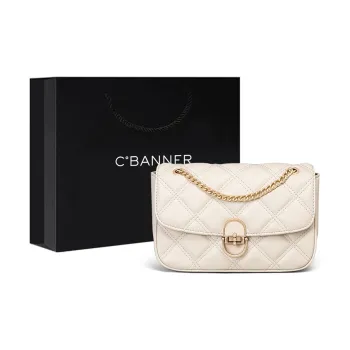 C°BANNER Cow Leather With Synthetic Leather One Shoulder Crossbody Chain Small Square Bag Regular Women's Ecru