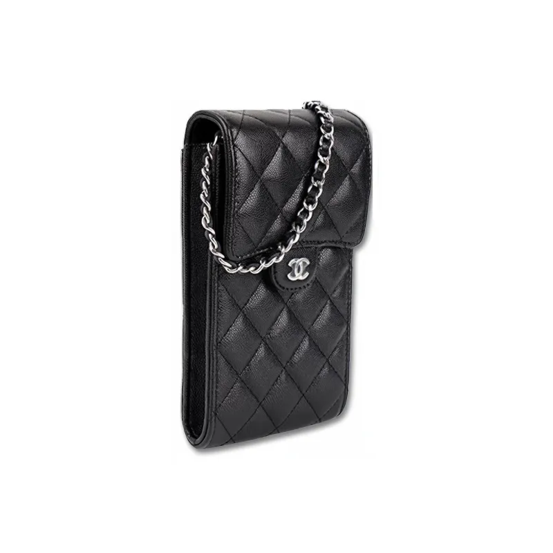 CHANEL 21K Winter Leather Crossbody Cell Phone Pouch Women's Black-1