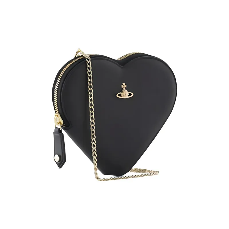 Vivienne Westwood Cow Leather Heart Shaped Bag, Shoulder Bag, Crossbody Bag Trumpets Women's Black-1