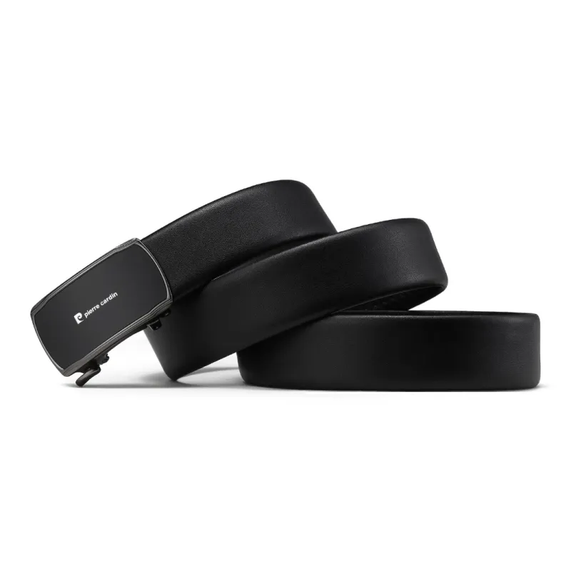 PIERRE CARDIN Top Grain Cow Leather Belt Gift For Husband's Birthday Style Men's Black 3.6cm-2