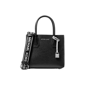 MICHAEL KORS Mercer Full Grain Litchi Leather Trunk Bag Crossbody Bag One Shoulder Handbag Medium Size Women's Black