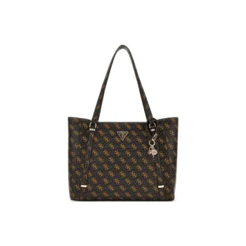GUESS Polyurethane Tote Bag Shopping Bag Handbag Regular Women's Light Brown With Dark Brown Accents