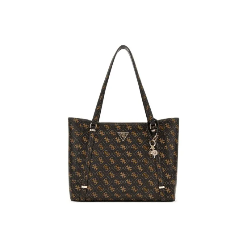 GUESS Polyurethane Tote Bag Shopping Bag Handbag Regular Women's Light Brown With Dark Brown Accents-0