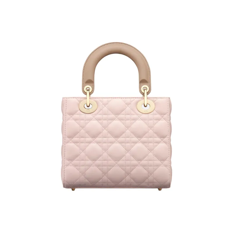 DIOR Lady Dior Lambskin Shoulder Bag Crossbody Bag Handbag Small Size Women's Pink & Brown-2