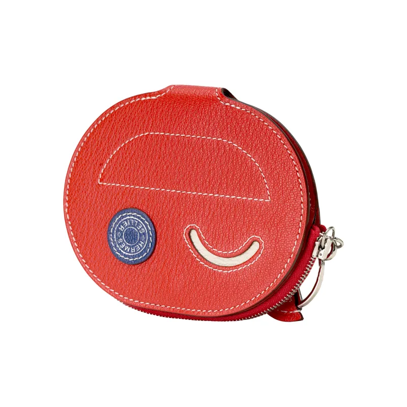 HERMES In The Loop Mysore Goat Skin Card Holder Women's Orange Red/Gray White/Electric Blue-2
