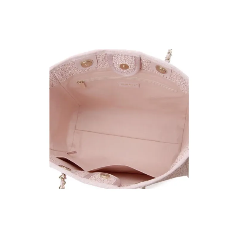 CHANEL Canvas Beach Bag, Tote Bag, Shopping Bag, Canvas Bag, One Shoulder Handbag Women's Pink-3