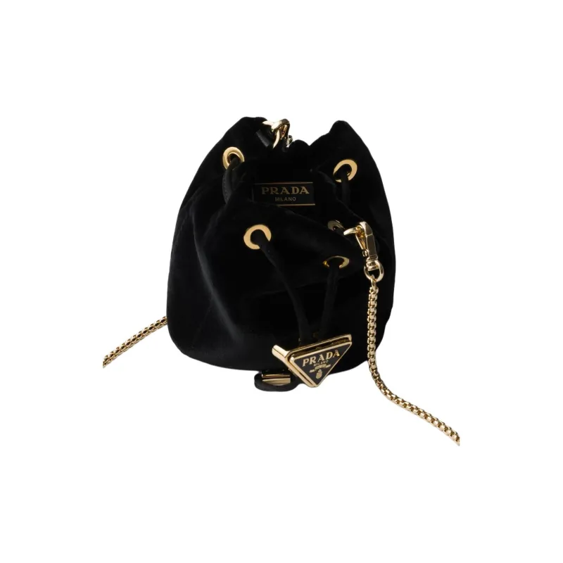 PRADA Velvet One Shoulder Crossbody Clutch Mini Women's Black-4