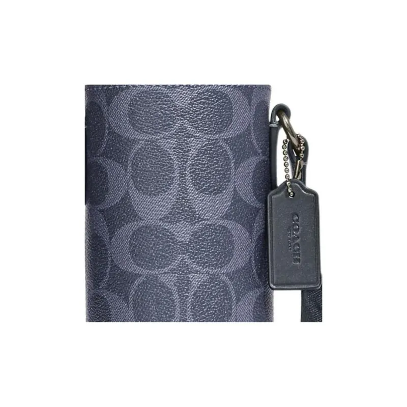 COACH Coated Canvas With Pebble Texture Cow Leather Water Bottle Bag, Shoulder Bag, Crossbody Bag Mini Women's Blue-4