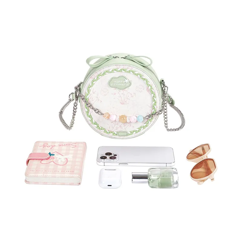 Miffy Synthetic Leather Round Bag, Shoulder Bag Small Size Women's Pink/Green-4