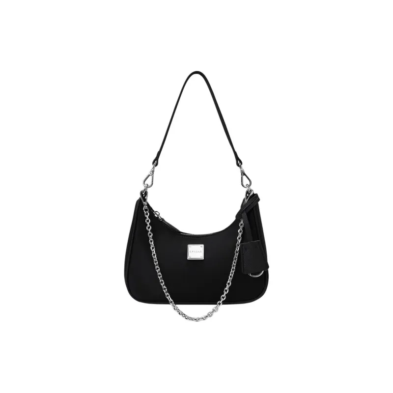 CASSILE Synthetic Leather Crescent Bag, Chain Shoulder Bag, Crossbody Bag Small Size Women's Black-1