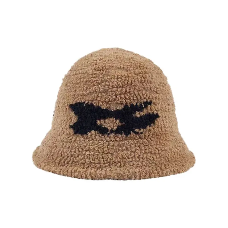 PISHUSHU Polyamide Bucket Hats Women's Black White Caramel-2