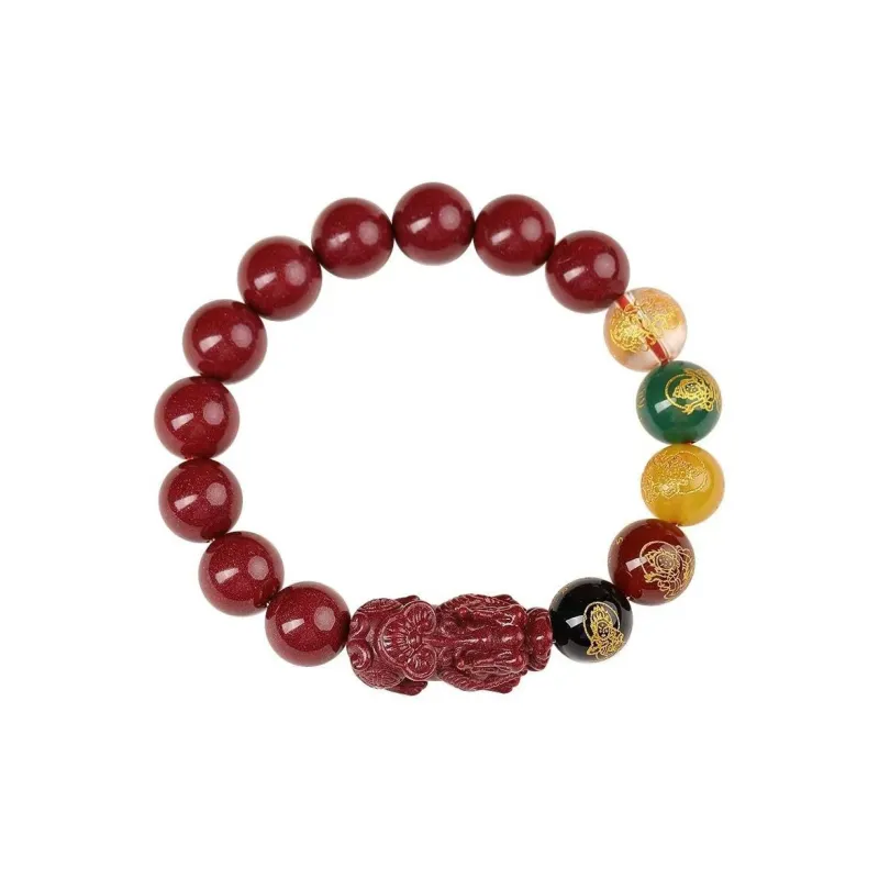 AVIVI Reconstructed Cinnabar Five Gods Of Wealth Pi Xiu Beaded Bracelet Good Luck Unisex-4