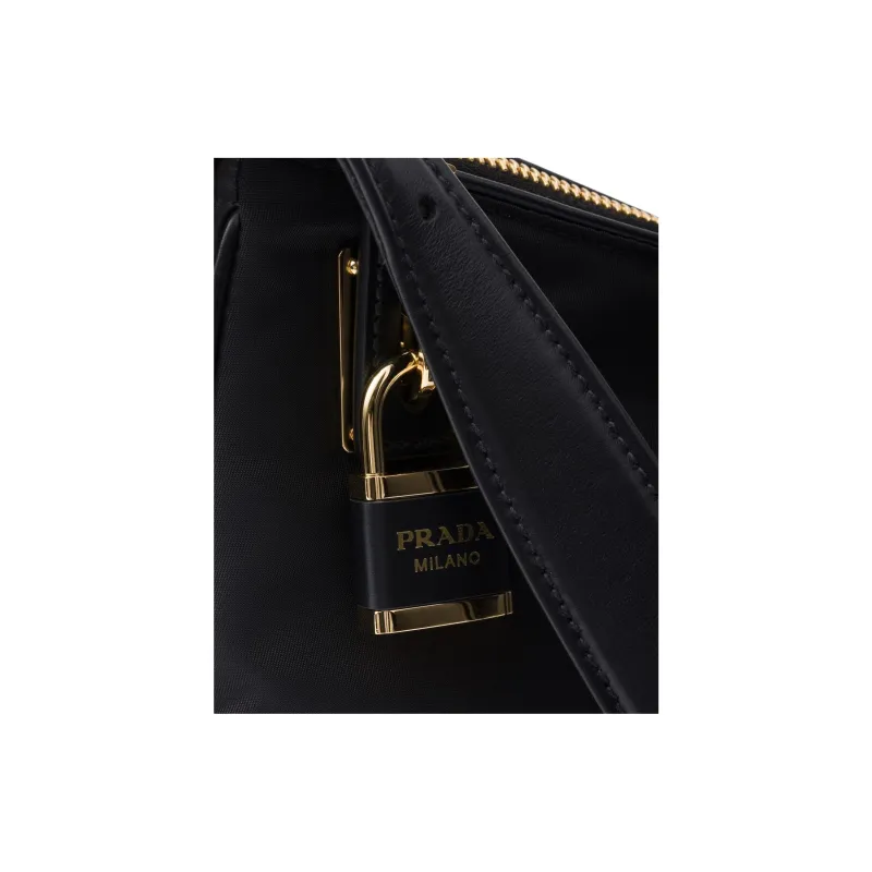 PRADA Recycled Nylon Handbag Shoulder Bag Large Size Women's Black-4