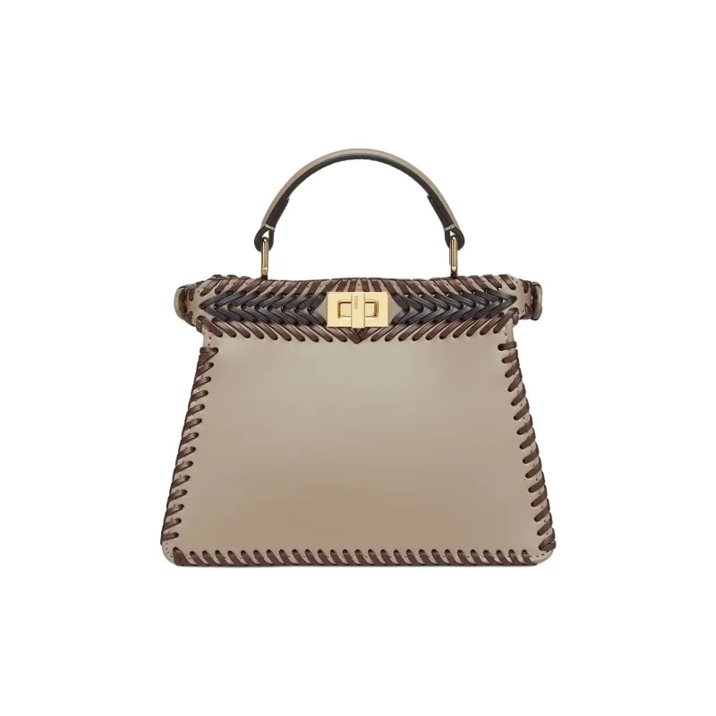 FENDI Peekaboo ISeeU Calfskin Shoulder Bag, Crossbody Bag, Handbag Trumpets Women's Dove Gray With Multicolor-2
