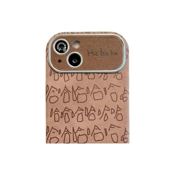 Sopi Leather Material Brown Haha Phone Cases Compatible With IPhone 16/15 Pro Max/Apple 13/14 Pro Max/12