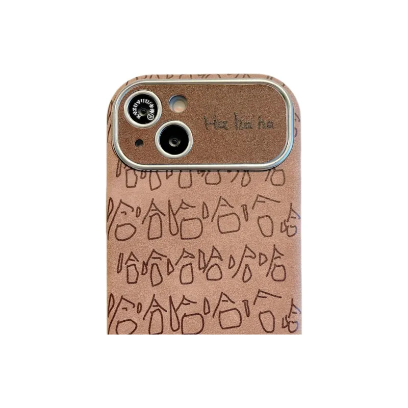 Sopi Leather Material Brown Haha Phone Cases Compatible With IPhone 16/15 Pro Max/Apple 13/14 Pro Max/12-0