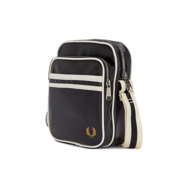 FRED PERRY Recycled Polyester Crossbody Bag, Shoulder Bag Regular Unisex Black & Beige-1