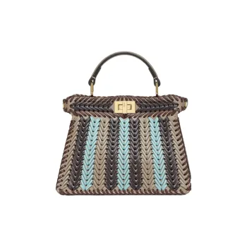 FENDI Peekaboo ISeeU Calfskin Shoulder Bag, Crossbody Bag, Handbag Small Size Women's Dove Gray With Multicolor