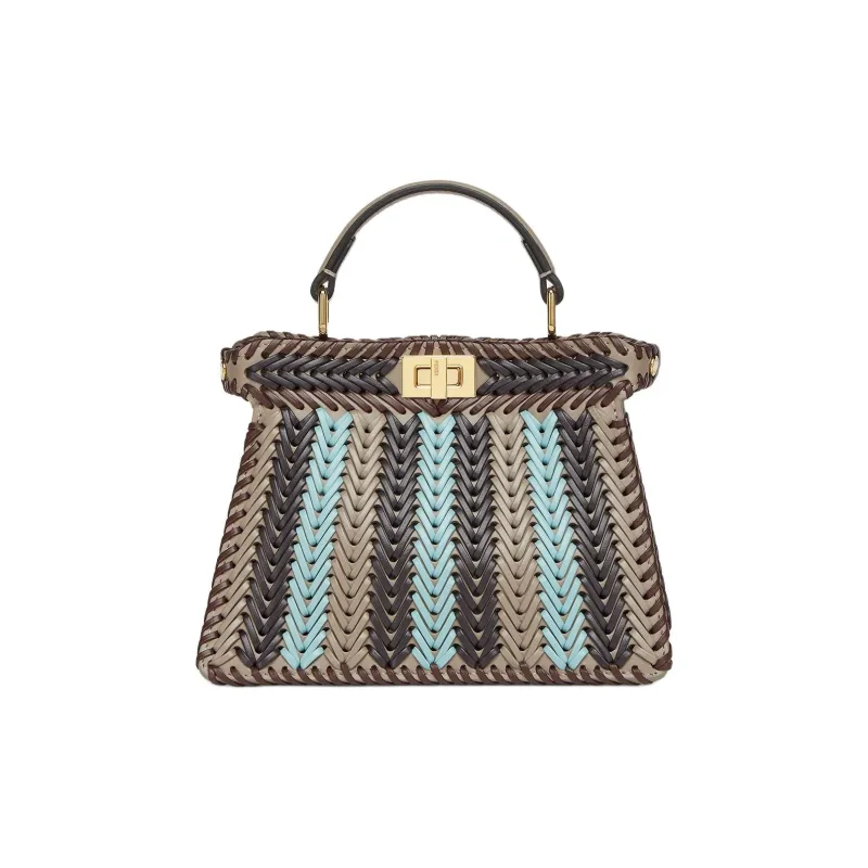 FENDI Peekaboo ISeeU Calfskin Shoulder Bag, Crossbody Bag, Handbag Trumpets Women's Dove Gray With Multicolor-0
