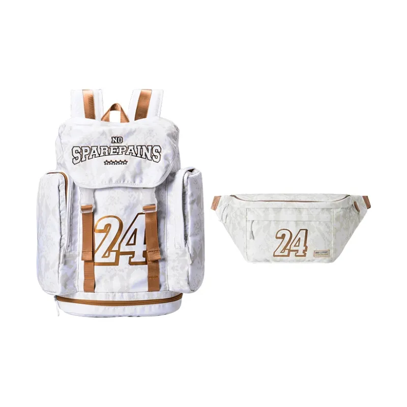 Spare No Pains. Polyester Students Backpack White Gold Backpack Unisex White-16