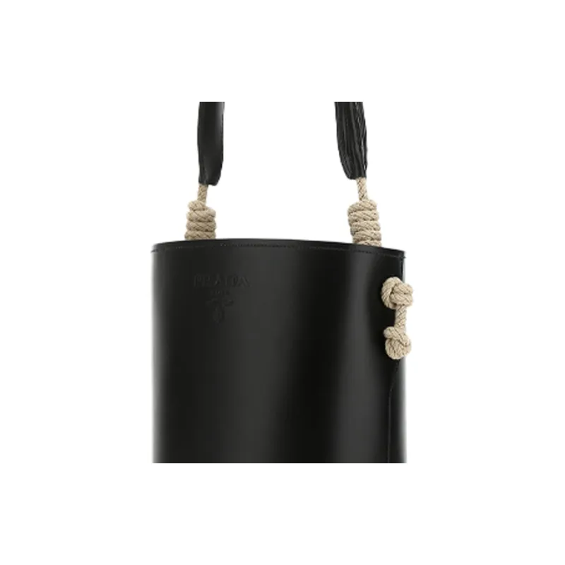 PRADA Cow Leather Bucket Bags Handbags Unisex Black-3