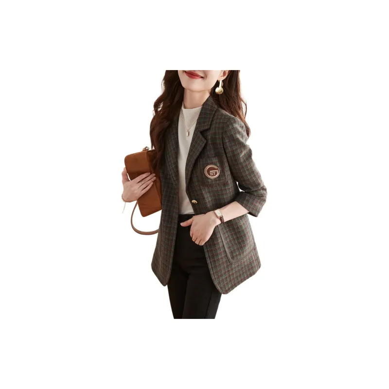 Mo Han Yi Mei Business Suit Women's Green Base Coffee Plaid-1