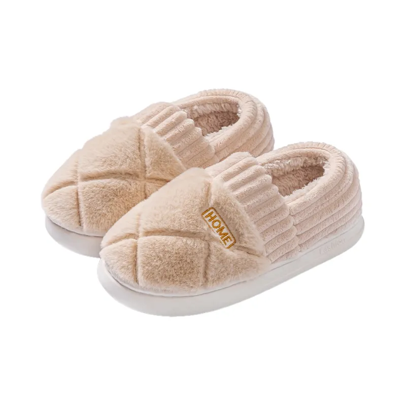 Foot Recreation Winter Solid Color Heel Covered Short Plush Platform Minimalist Style Cotton Slippers Unisex-10